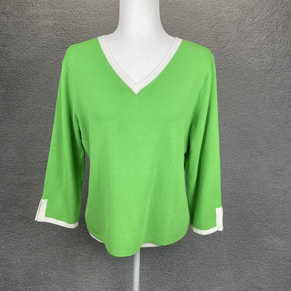 VTG Pendleton Womens Sweater Hong Kong Stretch Knit Sweater Top Green Large